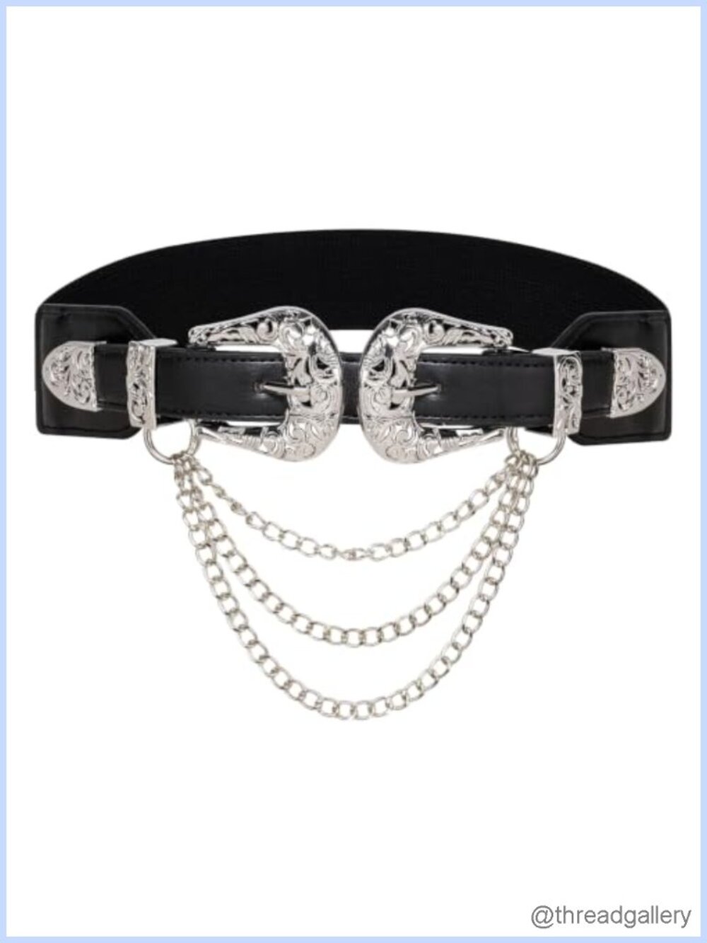 Women Double Buckle Western Belt Leather Gold Buckle